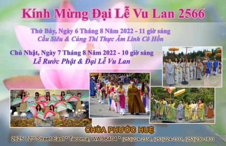 Chương Trình Kính Mừng Đại Lễ Vu Lan 2022 tại Chùa Phước Huệ - Tacoma