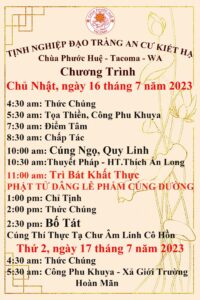 Chương Trình Chủ Nhật, ngày 16/7/2023 và thứ Hai, ngày 17/7/2023